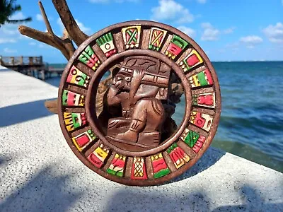 $29.99 • Buy Carved Wooden Panel Mayan Art Calendar Aztec Wall Decor Artesanias Mexicanas 7 