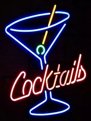 Cocktails Neon Print Retro Metal Sign Pub Bar Man Cave  • £3.95