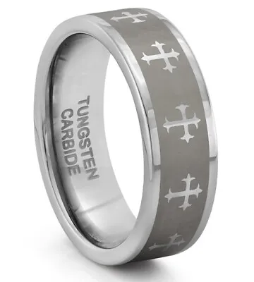 TungstenMasters 8MM/6MM Tungsten Mens/Womens Celtic Cross Wedding Band Ring • $34.95