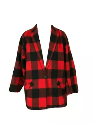 Vintage Fine Wool Blend Red & Black Woman's Plaid Blazer Jacket Sz M VGC Japan • $27