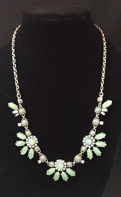 J. Crew Green & Clear Rhinestone Statement Necklace Half Daisy Flower 23  • $12.50