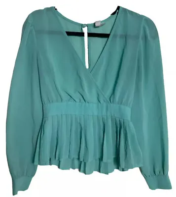 Forever 21 Blouse Women Small Fit And Flare Top Sheer Long Sleeve Vneck Green • $11.19