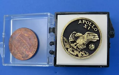 TIE TACK PIN Vtg APOLLO 11 / LUNAR Mission / Eagle On MOON / BOX!  Gold Tone • $29.99