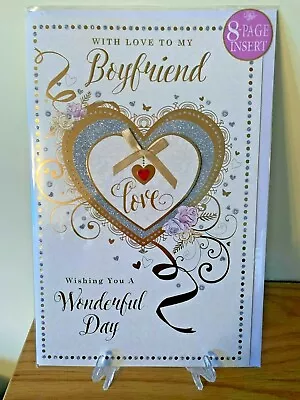 Large Happy Birthday Card For Boyfriend - 8 Page Insert Gold Foil Glitter • £5.59