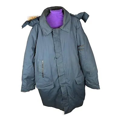 Vintage Sears Hooded Parka Puffer Jacket Blue XL Down 4661 Canadian Made 70's • £35.99