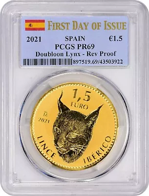 2021 Spanish Doubloon Lynx 1-Ounce Gold PCGS PR69 First Day Of Issue  • $2595.95