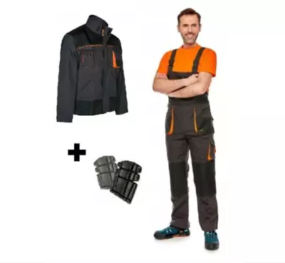 SET Dungarees & Jacket & Kneepads WORK TROUSERS Bib & Brace Overalls HQ • £41.49