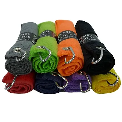 3 Pack Of Premium Colored Microfiber Golf Towels 16  X 16   With Carabiner Clip  • $14.95