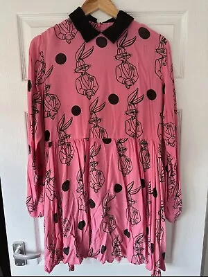 Lazy Oaf Bugs Bunny Warner Bros Pink Black Dress Size SM • £20