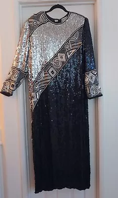 Judith Ann Plus Vintage 80s Sequined Beaded Art Deco Gown Sz 18 To 20 2X Dress • $91