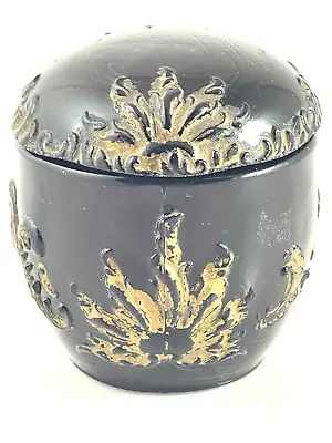 $19.99 • Buy Antique Black Glass Apothecary Jar With Embossed Hand Painted Flowers