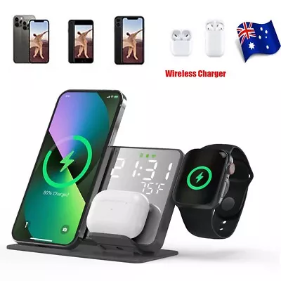 Wireless Charger Dock Charging Station 15W For Watch IPhone W/ Alarm Clock • $39.99