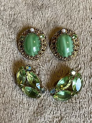 West Germany Green Milk Glass Earrings W/juliana(?) Green Earrings Vintage Desc • $5.50