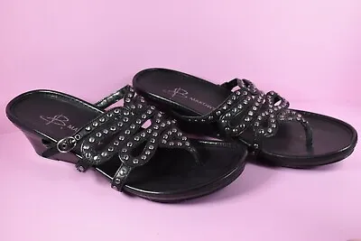 B Makowsky Womens  Solid Leather Sandals Black Size 6.5m New No Box • $35