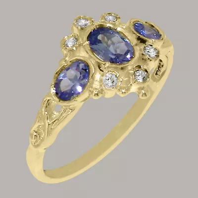 14ct Yellow Gold Tanzanite Cubic Zirconia Womens Trilogy Ring - Sizes J To Z • £499