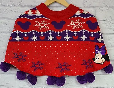 Disneyland Hong Kong Minnie Mouse Sweater Poncho Girls Small Medium Red Purple • $24.99