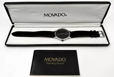 Movado Men's Museum Black Dial Large 40mm Stainless Steel Box Papers Serviced • $114.50