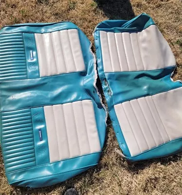 1965 - 1966 Mustang Rear Seat Deluxe Pony Upholstery Turquoise And White • $220