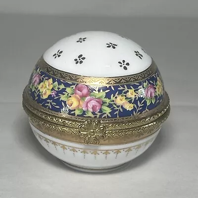 Vintage Round Hinged Trinket Box With Floral Motif • $14.99