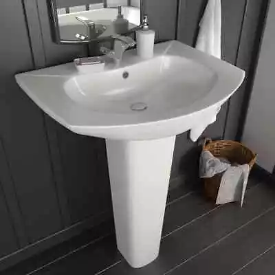 Freestanding Basin Pedestal Ceramic Bathroom Sink Vanity White 650x520x200mm • $230.81