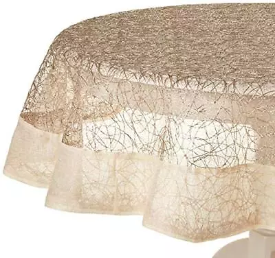 Crown Mesh Lace With Border Design Polyester Tablecloths 65 In Gold • $54.92