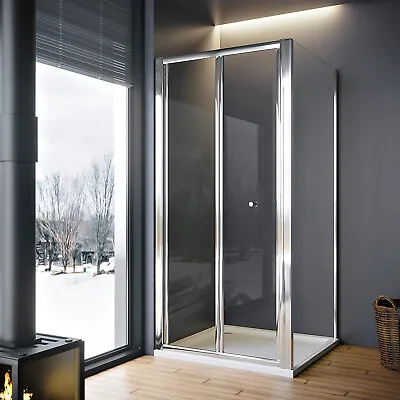 ELEGANT Shower Enclosure And Tray Bi Fold Door Tempered Glass Space Saving • £118.99