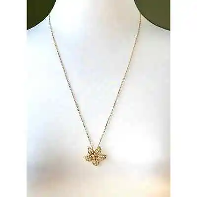 J.Crew Gold Long Pave Crystal Flower Pendant Necklace EUC   • $25