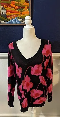 RARE CAbi #4102 Rococo Floral Pullover Pink Peony Sweater V-Neck Sz Small S • $88.95