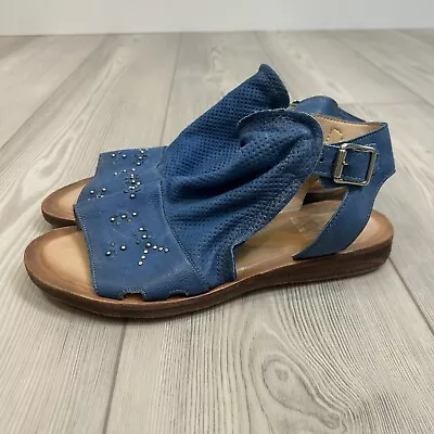 Miz Mooz Leather Ankle Strap Sandals Fifi Denim Blue EU 40 US 9 9.5 Wide • $39.99