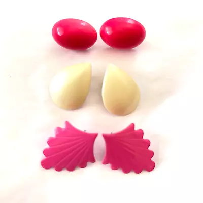 Earrings Bundle 3 Pairs 80's Barbie Pink Shell And Pearl Colored Studs  • $11