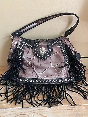 RealTree Xtra Camo Mossy Oak Fabric Rhinestone Studded Handbag Western Fringe • $34.99