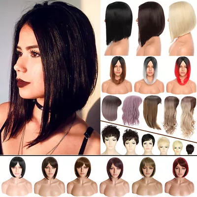 Fashion Long Short Hair Full Wig BOB Natural Ombre Straight Synthetic Wigs Women • £16.61