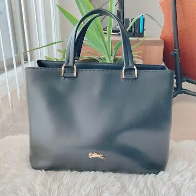 Longchamp Black Leather Tote Bag Gold Logo Shoulder Strap Missing • $180