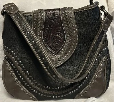 MONTANA WEST Concealed Carry Vegan ￼Leather Shoulder Bag Dark Brown Studded • $25