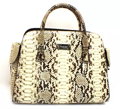 Michael Kors Gia Satchel Python Black And Beige Leather Bag Handbag Purse • $1211.25