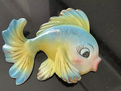 Vintage Lefton Norcrest Anthropomorphic Fish Wall Plaque Yellow Aqua Japan Gold • $99.99