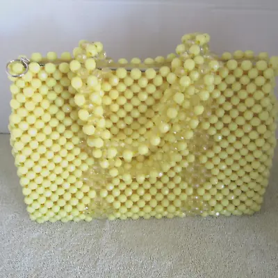 Vintage Acrylic Yellow Beaded Zipper Handbag Made In Hong Kong • $35