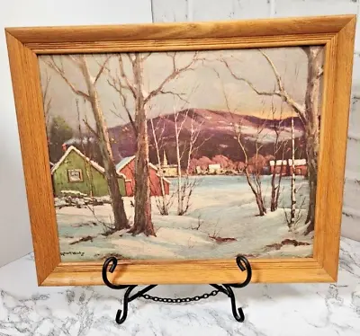 VTG Robert Wood Snow In The Catskills Painting Cabin Decor  Rustic Mountains • $59.97