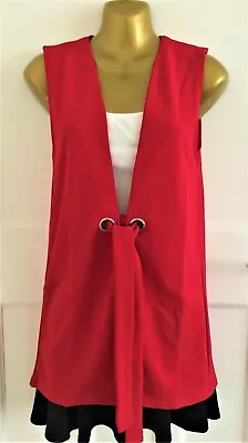 Missguided Long Sleeveless Tie Waist Coat Red Size 10 • £7.99