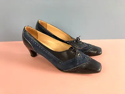 £34.99 • Buy Vintage Low Heel Shoes, Blue, UK5.5, Square Toe, Brogues, 60s,70s