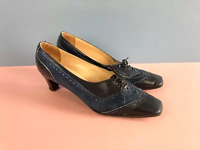 £34.99 • Buy Vintage Low Heel Shoes, Blue, UK5.5, Square Toe, Brogues, 60s,70s