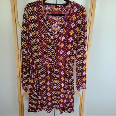 $25 • Buy Tigerlily Size 6 Long Sleeve Dress Boho Colourful Print Button Front Tie Waist