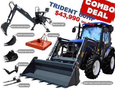 $43990 • Buy Trident 60hp Combo Deal (fel + Backhoe + Slasher + Forks)