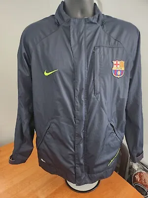 Vintage Nike FC Barcelona Full Zip Rain Fit Storm Jacket Soccer Blue Mens Small • $37.49