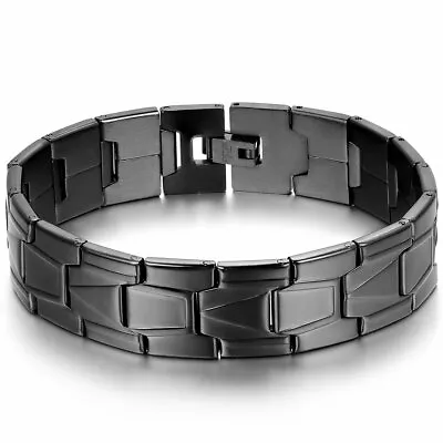 Mens 16MM Black Stainless Steel Wrist Band Link Chain Biker Bracelet Cuff 8.3  • $9.99