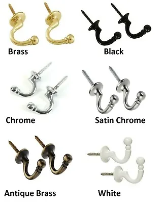 Ball End Curtain Brass & Chromium Tie Back Hooks - Sold In Singles And Pairs • £5.51