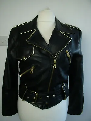 £99.99 • Buy Quality Vintage 1980's  Leather Biker Jacket By Gossip Gold Edge Size M