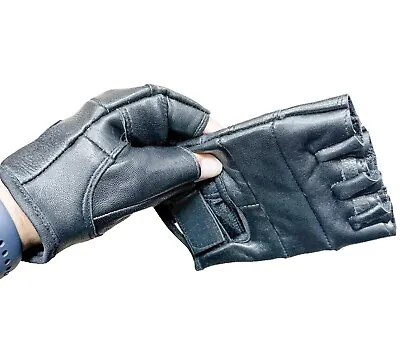 Men's New Zealand Lamb Leather Fingerless Driving  Motorcycle Bikers Gloves USA • $13.99