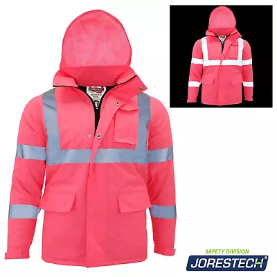 Hi-Vis Pink Safety Jacket With Reflective Stripes Insulated Jorestech • $52.98