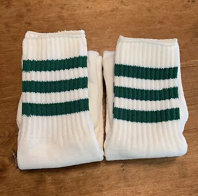 Vintage Tube Socks Green Stripes Over The Calf Athletic Lot Of 2 Pair Made USA • $42.83